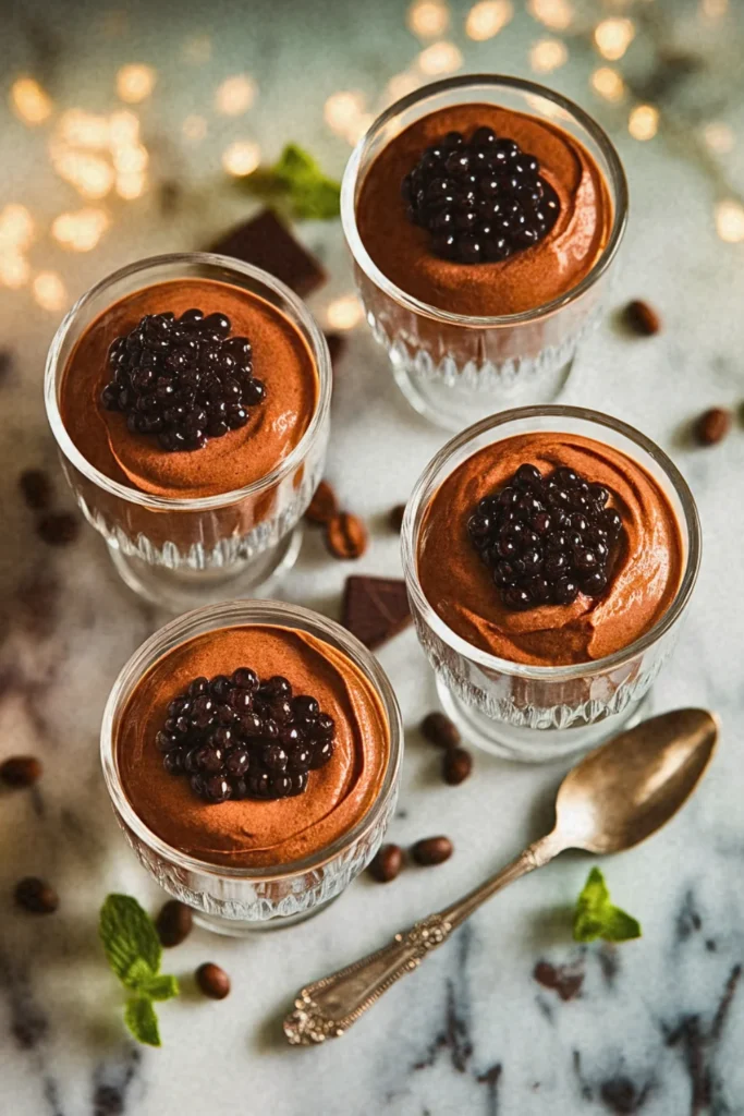 Aquafaba Chocolate Mousse with Coffee Caviar