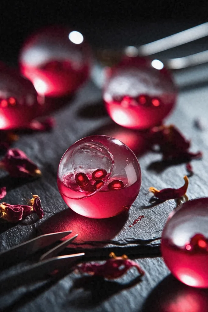 Hibiscus-Pomegranate Sorbet Spheres