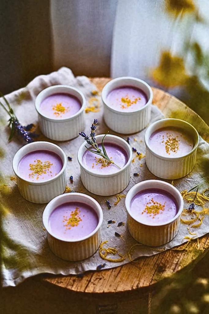 Lavender-Lemon Panna Cotta with Bee Pollen Dust