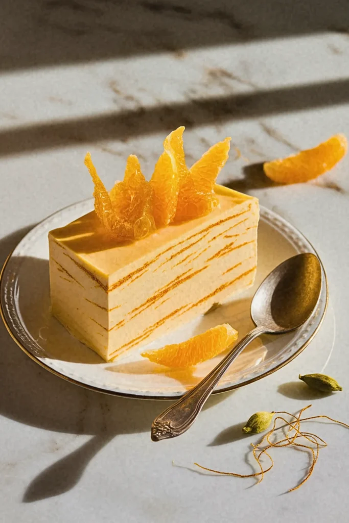 Saffron-Cardamom Semifreddo with Candied Orange