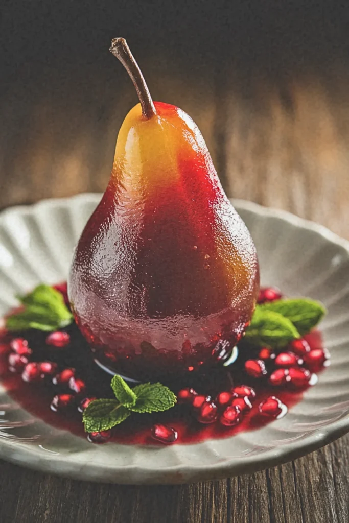 Pomegranate Poached Pears with Cinnamon