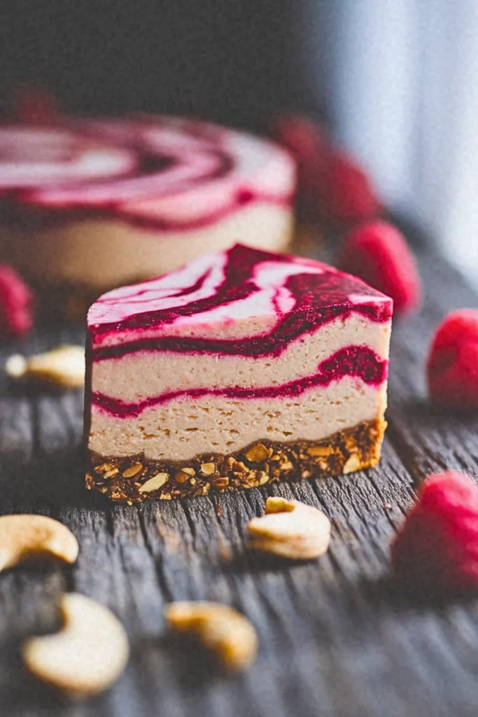 Raw Cashew Cheesecake Bites with Raspberry Swirl