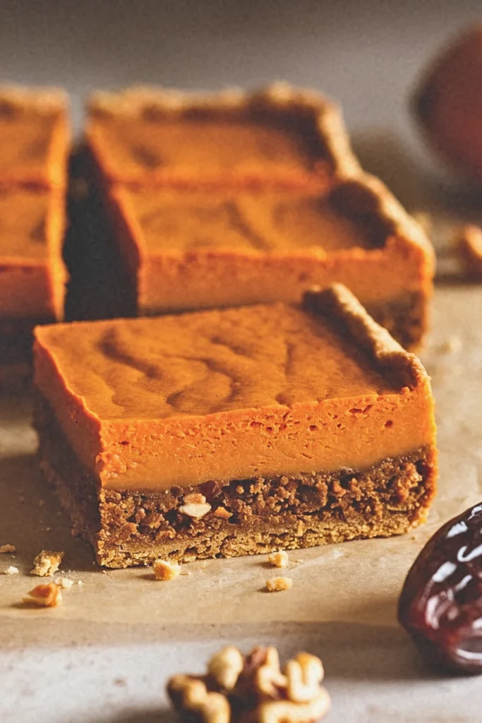 Sweet Potato Pie Bars with Walnut Date Crust