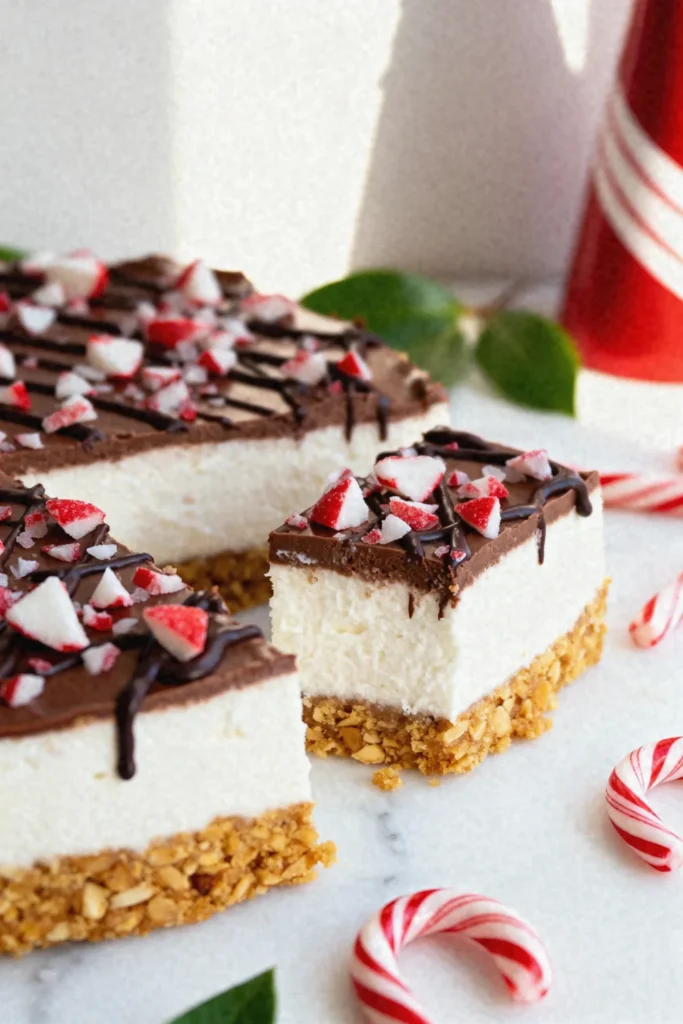 No-Bake Candy Cane Cheesecake Bars