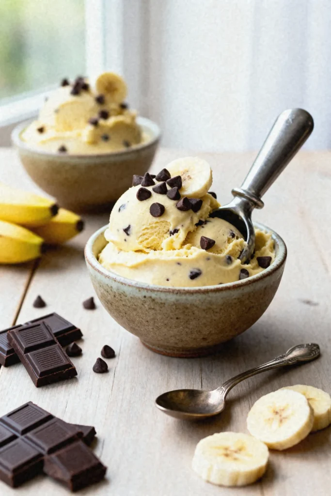 Quick Banana Nice Cream with Dark Chocolate Chips